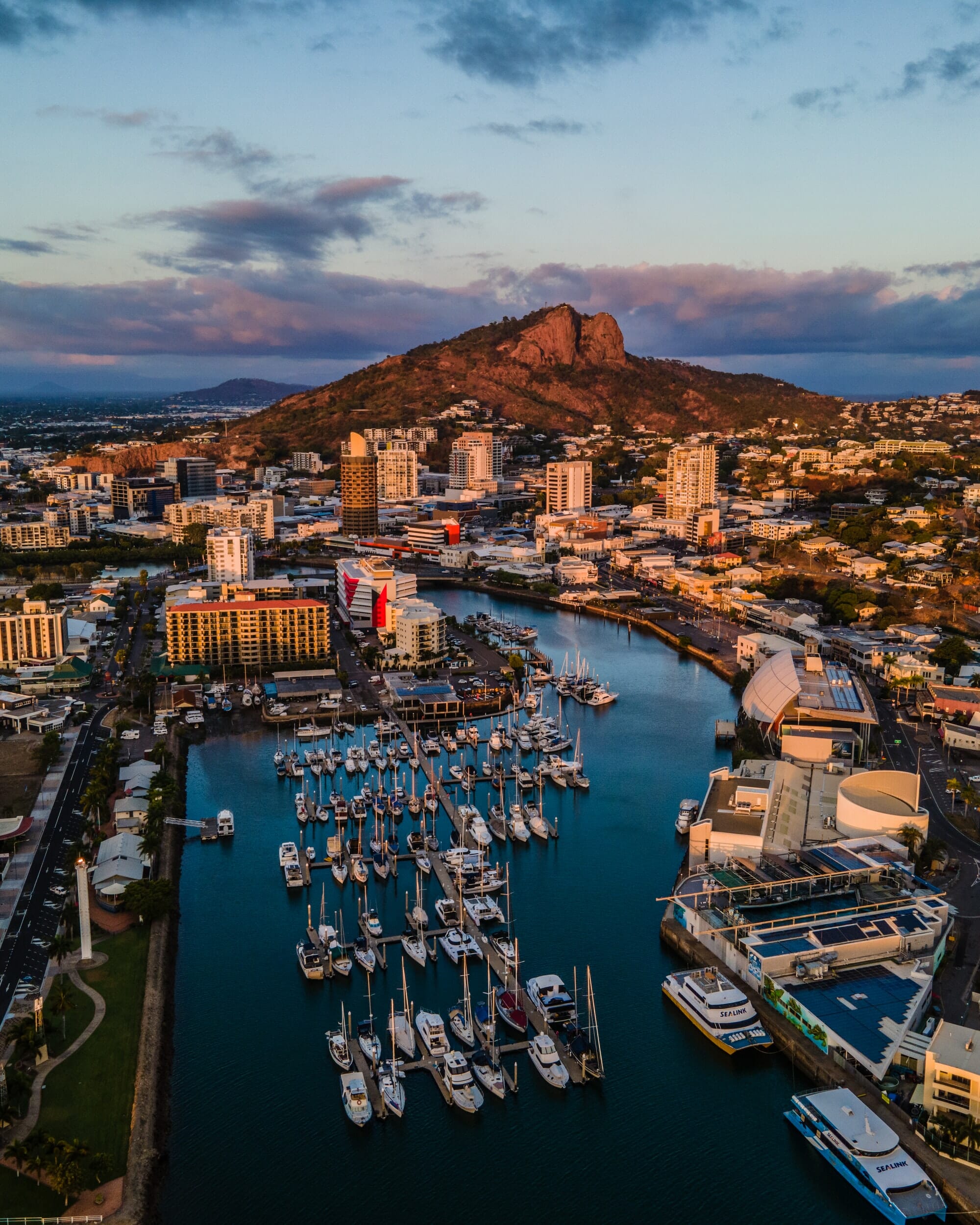 Aerial view of Breakwater Marina in Townsville, QLD, Australia